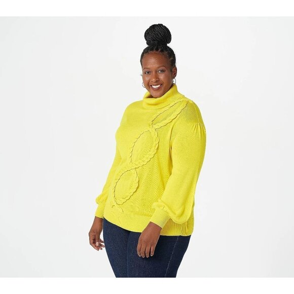 LAURIE Felt Braided Knit Sweater with Balloon Sleeves - Picture 1 of 6